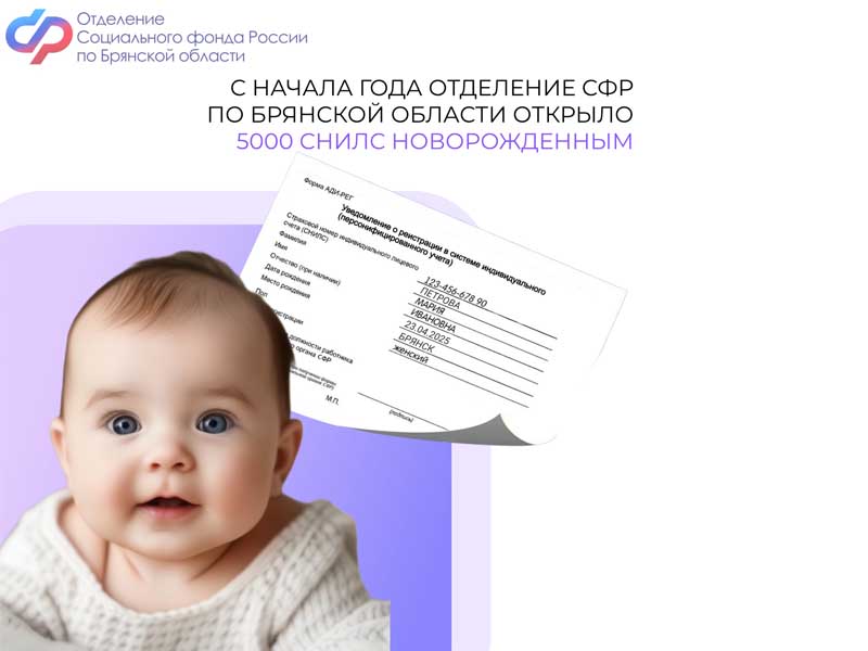 С начала года Отделение СФР по Брянской области открыло более 5000 СНИЛС новорожденным.