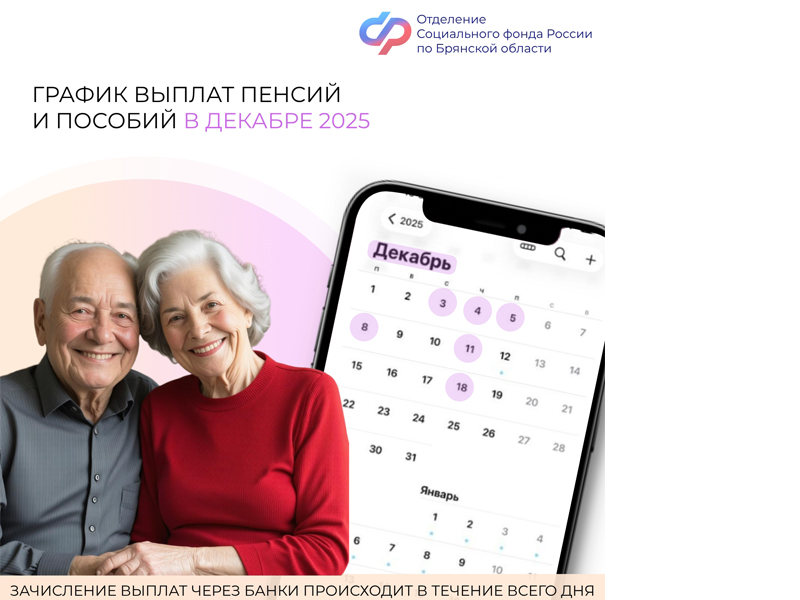 График выплат пенсий и пособий в Брянской области в декабре 2025 года.