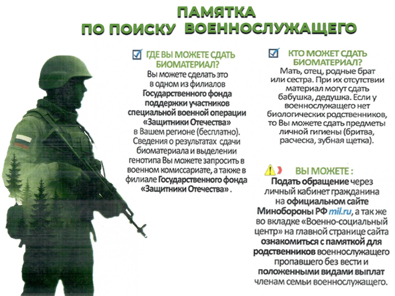 Памятка по поиску военнослужащего.