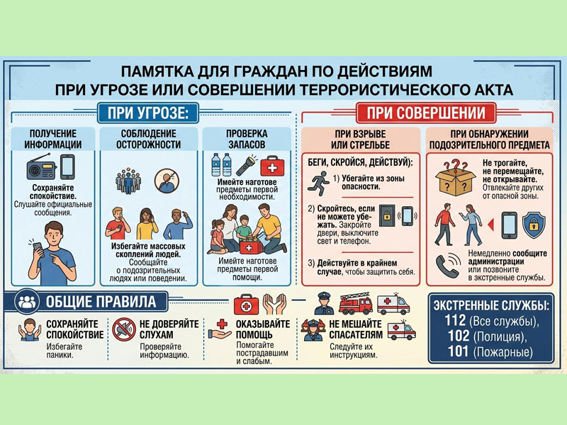 Памятка для граждан по действиям при угрозе или совершении террористического акта.