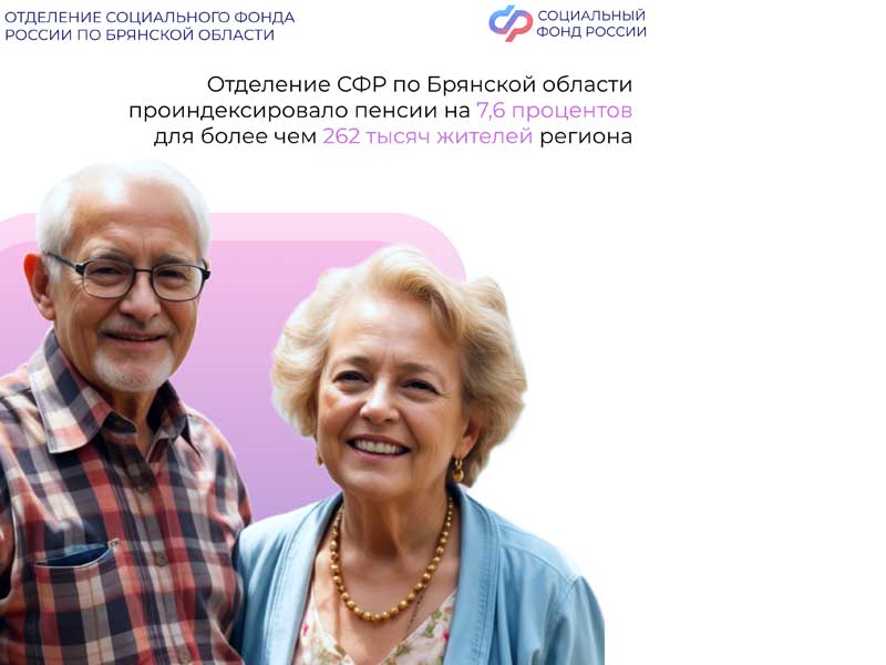 Отделение СФР по Брянской области проиндексировало пенсии  на 7,6 процентов для более чем 262 тысяч жителей региона.